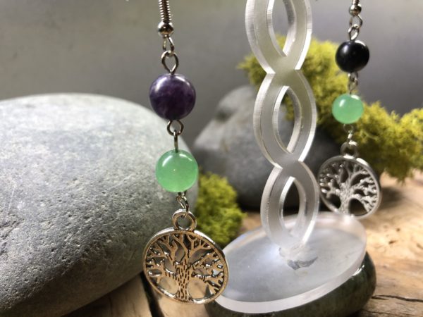 boucles d'oreilles arbre de vie améthyste aventurine