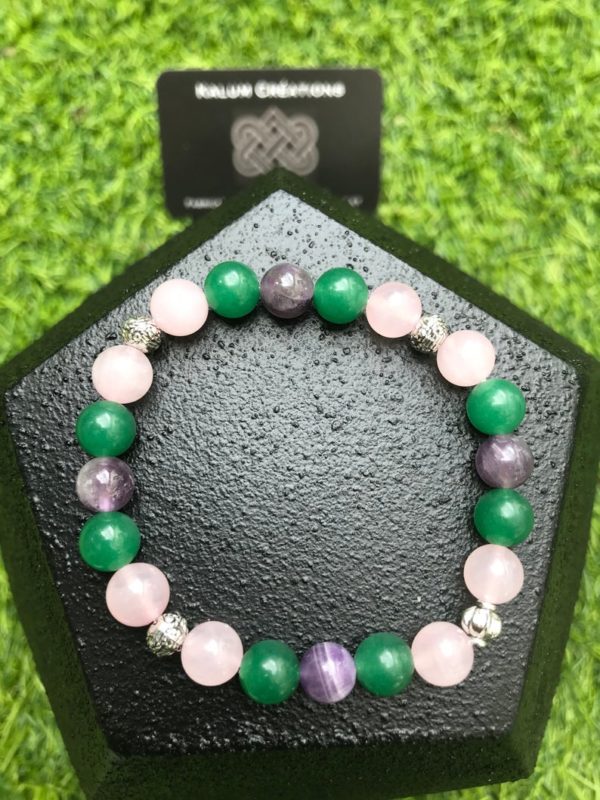 Bracelet en perle d’aventurine verte, quartz rose , améthyste