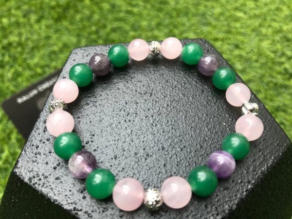 Bracelet en perle d’aventurine verte, quartz rose , améthyste