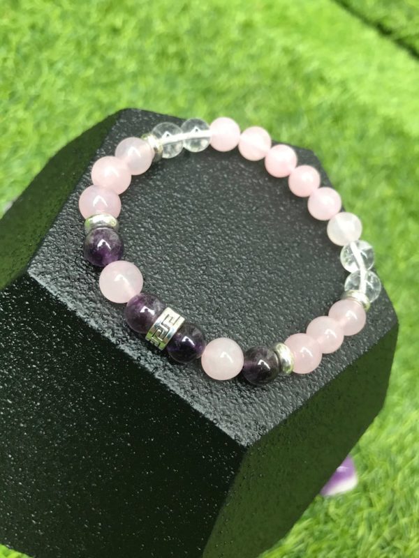 Bracelet perle Quartz rose / Améthyste / Cristal de roche