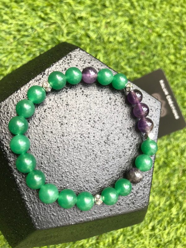 Bracelet aventurine verte et améthyste en perle de 8mm