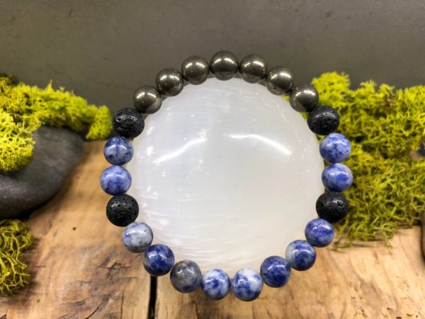 Bracelet Sodalite / Pyrite / Pierre de lave