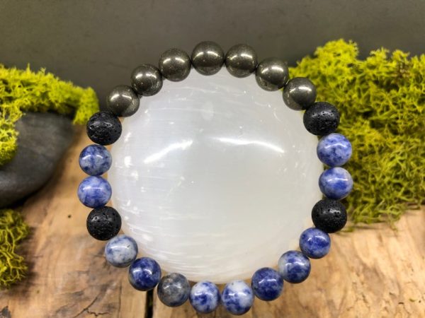 Bracelet Sodalite / Pyrite / Pierre de lave