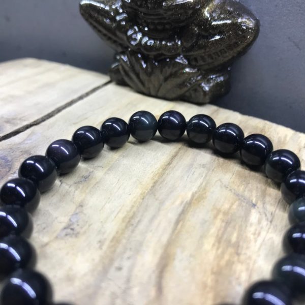 Bracelet perle 8mm pierre Obsidienne noir brut