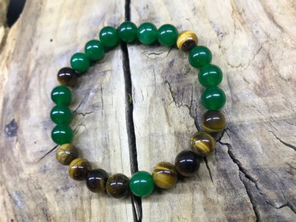 Bracelet œil de tigre et jade vert 8mm