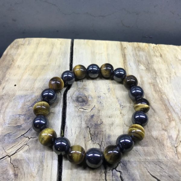 Bracelet 10mm oeil de tigre et hématite