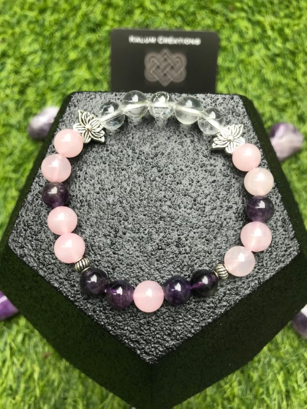 Bracelet perle quartz rose /améthyste /cristal de roche