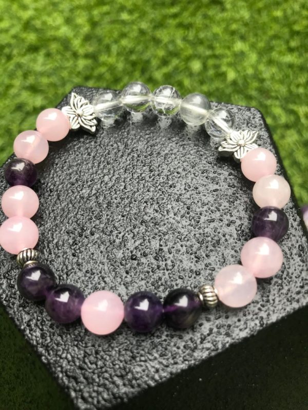 Bracelet perle quartz rose /améthyste /cristal de roche