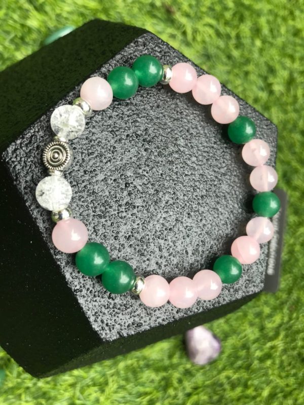 Bracelet perle quartz rose / cristal de roche / aventurine verte