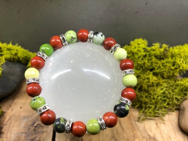 Bracelet Jaspe rouge et Chrysoprase en 8mm