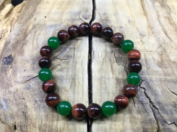 Bracelet œil de taureau et jade vert en 8mm