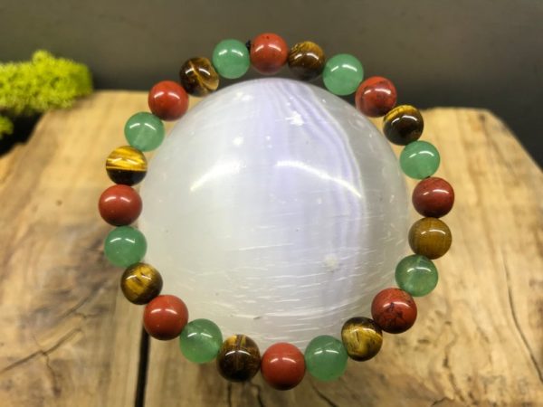 Bracelet Oeil de tigre / Jaspe rouge / Aventurine verte 8mm