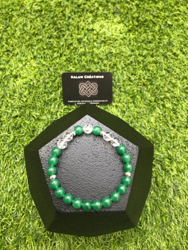Bracelet aventurine verte et cristal de roche en perle de 8mm