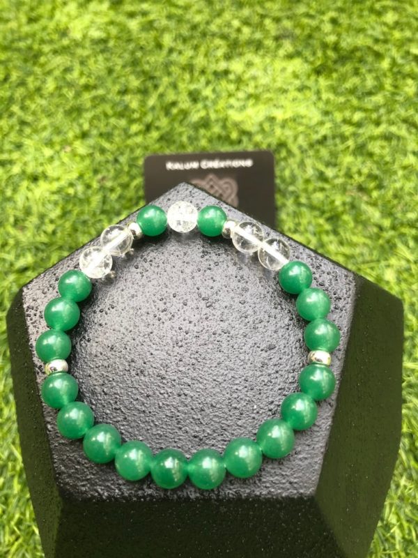 Bracelet aventurine verte et cristal de roche en perle de 8mm