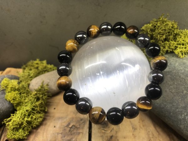 Bracelet protection avec oeil de tigre/obsidienne/hématite 10mm