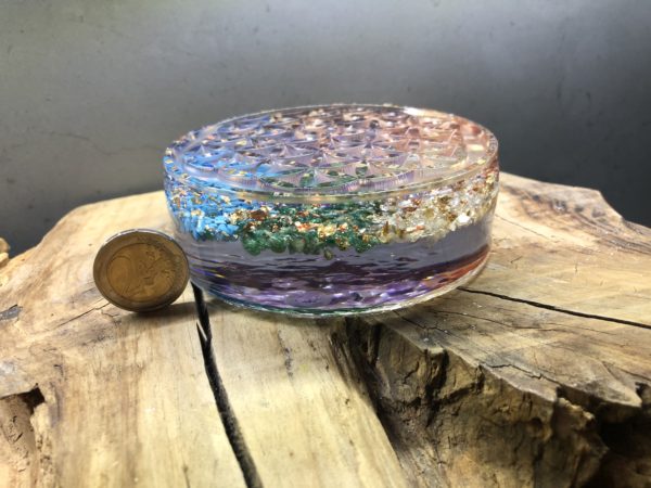 Orgonite fleur de vie 11cm 7 chakras